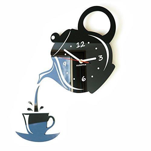 Moderne Horloge de Mur de la Cuisine Tasse et pichet Noir, 45 cm x 45 cm, 3D, Style Moderne, 3D silencieuse, Fait dans l'UE, z52