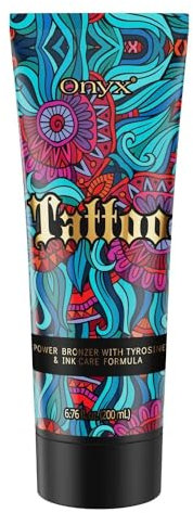Onyx Tattoo Tanning Lotion | Tattoo-Farbschutz | Sonnen und Solarium Creme mit Bräunungsbeschleuniger | Für Solarium, Sonnenstudio & Außenbräune | Dunkle Bräune ohne Streifen | Tiefe Bräunung