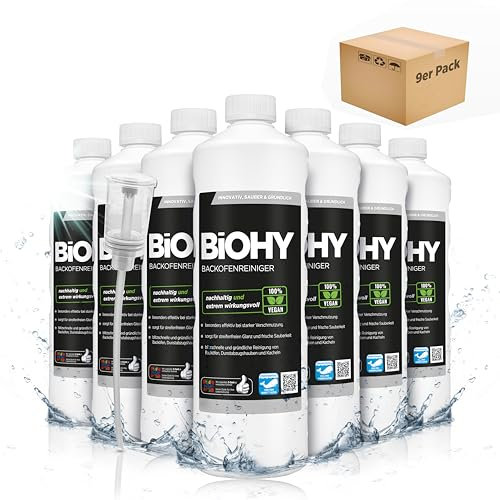 BiOHY Backofenreiniger Hochkonzentrat (9 x 1 Liter) + Dosierer | Bio Reiniger & Fettlöser | EXTRA STARK | löst hartnäckige Verkrustungen & Fett| für Backöfen & Mikrowellen | effektive Ofenreinigung