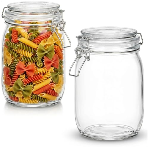 com-four® 2x Einmachglas mit Bügelverschluss, Vorratsgläser mit Gummiring