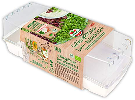 Sperli BIO Microgreen Duo-Box 85014, Keimsprossensaat | Wiederverwendbare Anzuchtbox, 2 BIO-Keimpads mit Kresse und Rauke, 5 g BIO-Keimsaat Daikon-Rettich