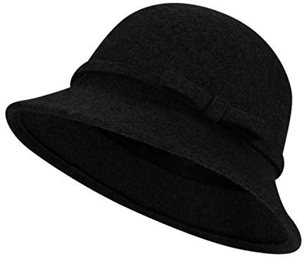 Glockenhut Vintage Wolle Wintermütze Damen Winter Filzmütze Warm Wollmütze Elegant Winterhut Filz Damenmütze Klassisch Wollhut mit Schleife Damenhut Einheitsgröße Schlapphut für Reisen Freizeit