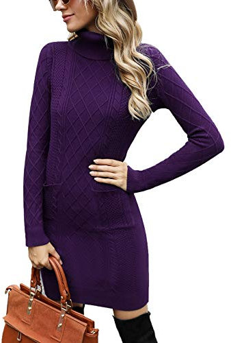 Irevial Vestido de Punto para Mujer cóctel, Púrpura, L