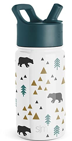 SIMPLE MODERN Trinkflasche für Kinder mit Trinkhalm | Isolierter wiederverwendbarer Edelstahlbecher für Jungen und Mädchen Kleinkind | Summit Sammlung | 415ml | Beary Forest