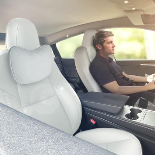 Tanola Tesbeauty Tesla Kopfstützenkissen, Tesla Nackenkissen für Tesla Model Y, Tesla Model 3, Model X, Model S, echtes Nappaleder, weiß, 2 Stück