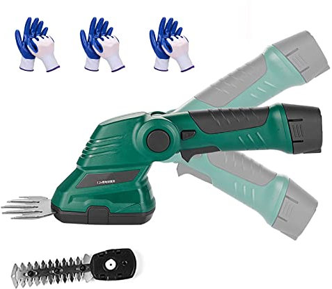 Tijeras cortacésped inalámbricas 2 en 1, cortadora de setos de mano, cortadora de césped eléctrica de 7,2 V, mango giratorio, batería recargable de iones de litio y cargador incluido para césped/jardí