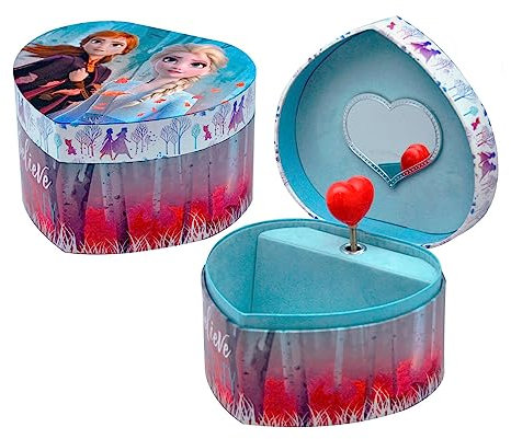 CARTOON Boîte à bijoux Disney Frozen II Elsa et Anna Boîte à bijoux en forme de cœur 14,8 x 13,5 x 8,6 cm