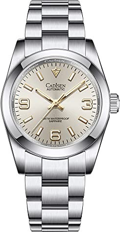 FINNIAN CADISEN Automatik Uhr Herren Mechanische Automatikuhr 36MM Wasserdicht Klassisch minimalistisches kleines Zifferblatt (Helles Gold)