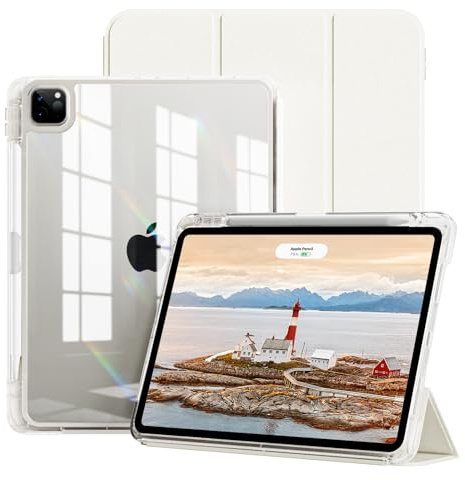 JKSML Hülle für iPad Pro11 Zoll (4./3./2./1.Generation) 2022/2021/2020/2018 mit Stifthalter,2 in1 Abnehmbare Abdeckung mit Schiebeschublade,Transparente Rückseite, Auto Schlaf/Weck, Beige Weiss