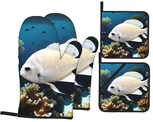 Topfhandschuhe Weißgoldener Fisch Hitzebeständig Backhandschuhe Waschbarer Handschuh Für Küche Zubehör Grillen Dekoration