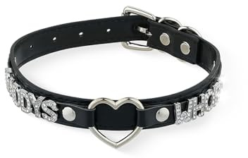 ADEMISHIA Schwarze Herz O-Ring Buchstaben Choker Halskette für Frauen, Punk handgefertigtes PU-Leder Leinenhalsband für Mädchen, verstellbarer Gothic-Schmuck