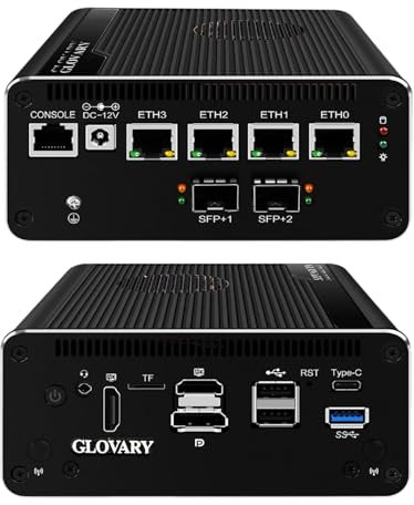 Glovary Micro Firewall Appliance 13th Gen U300E, Dual 10GbE 82599ES SFP+ Mini PC Router, 4 x 2.5GbE LAN Home Server, Barebone, USB-C 10Gbit, Win11, OPNsense Hardware