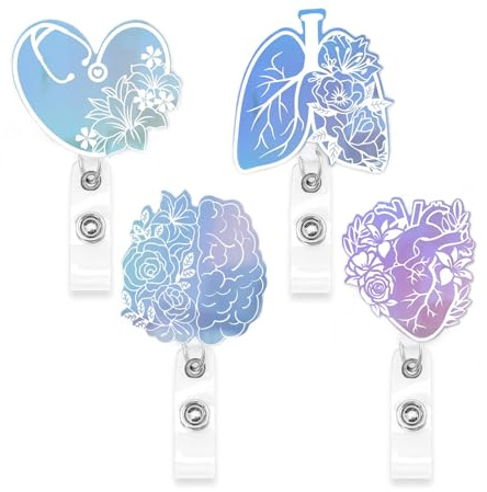 Hugwish 4 Stück Retractable Badge Holder Clip für Krankenschwestern,Ärzte,Freiwillige Geschenke, Namensschild Krankenschwester, Krankenschwester Zubehör
