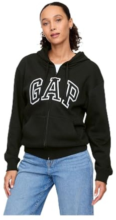 GAP womens Logo Hoodie Hooded Full Zip Sweatshirt True Black V2 M