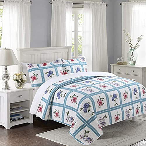 QUSYZD Gesteppte Tagesdecke 220x240cm + 2 Kissenbezüge 50x70cm Bettwäsche Set Bettüberwurf Steppdecke Daunen Doppelmuster Patchwork, Blau,