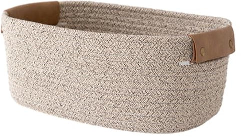 1 cesta de cuerda de algodón – cesta tejida de cuerda de algodón, cesta de almacenamiento de cuerda tejida | Cesta para llaves con control remoto de frutas, contenedores de almacenamiento decorativos