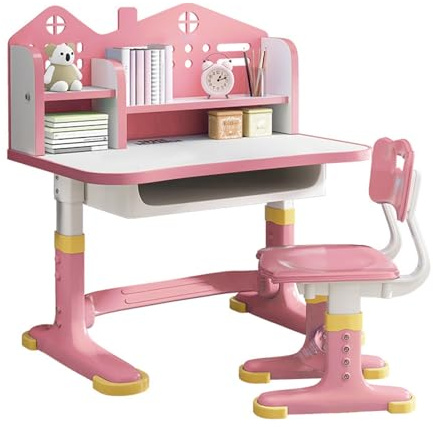Fiauli Set di sedie da scrivania per bambini, ergonomiche e regolabili in altezza, con pannello posteriore della serratura, piano scrivania più ampio, supporto per libri e scocca portaoggetti