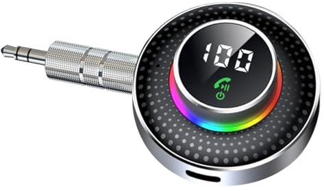 Ricevitore Bluetooth 5.3 per auto, adattatore AUX da 3,5 mm per chiamate in vivavoce con display LED batteria RGB luce ambientale ricevitore audio wireless per auto/casa stereo cuffie cablate