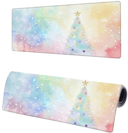 Alfombrilla de ratón Sueño, Alfombrilla ratón XXL Árbol Navidad 800x400x3mm Alfombrilla Gaming Grande, Tapete Escritorio con Bordes cosidos, Base de Goma Antideslizante, Lavable mousepad para casa Q-5