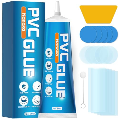 Nanoxa Air Mattress Patch Kit, Waterproof Transparent Hot Tub Repair Kit, Vinyl Pool Patch Repair Kit, Inflatable Pool Repair Kit for Air Bed, Inflatables, Swimming Ring, Bounce House, Tent-80ML