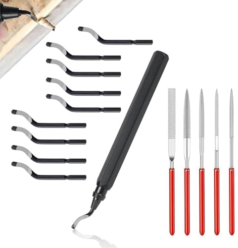 Deburring Tool, Metal Deburring Tool, 360° Rotating Metal Deburring, Universal Deburring Tool, 3D Print, with 10 Replacement Blades and 5 Diamond Files, for 3D Printing, Black