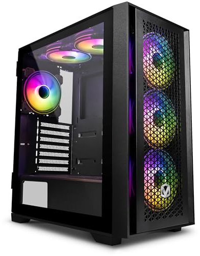 Vibox VTX-3 Gaming PC Case, 6 RGB Infinity Fans, Tempered Glass Panel, ATX Compatible, Mesh Front (Black)