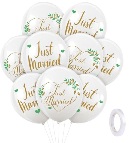 HOWAF Just Married Decorations, 20pcs White Just Married Balloons Wedding Balloons for Honeymoon Car Wedding Decorations for Reception, House