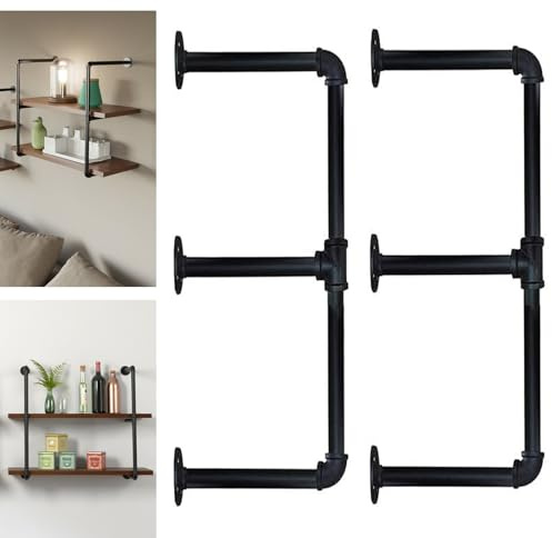 3 Tier Industrial Pipe Floating Shelves, Open Metal Storage Rack | Rustic Wall Mounted, for Bathroom, Kitchen, Living Room, DIY Iron Pipe Shelf Brackets