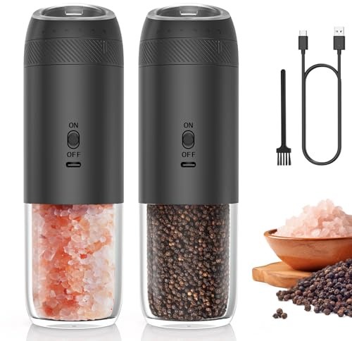 YUMCOOK Gravity Sensor Electric Salt and Pepper Grinder Set - Hands-Free Automatic Mill, One-Hand Operation, No Button Needed, Ideal for Arthritis & Weak Hands, Battery-Powered Kitchen Essentials
