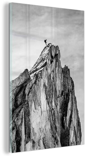 MuchoWow© Bild auf Glas Schlafzimmer Bilder Badezimmer Wand Deko Wohnzimmer | 40x60 cm - Modern Wanddeko Bilderwand Geschenk Berg - Natur - Klettern - Schwarzweiß
