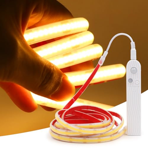 XUNATA COB LED Streifen mit Bewegungsmelder, 5V 320Leds/m Superhell Hohe Dichte, Wasserdicht IP68 Flex Strip Selbstklebend Lichtband für Treppen Kinderzimmer Schrankdeko (Warmweiß, 3M)