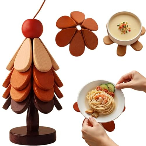Dessous de plat en bois pour plats chauds, dessous de plat pour sapin de Noël, dessous-de-plat en bois pour casseroles et poêles chaudes, décorations de Noël, dessous de verre pour théières et