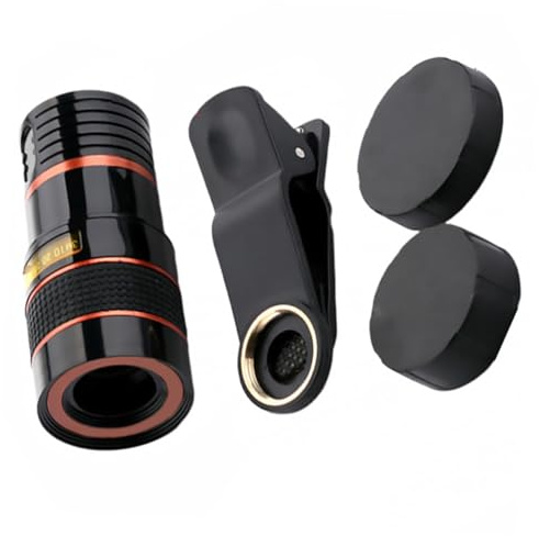 Lente Telescopica 8x per Smartphone con Clip, Nero, Regolabile | Obiettivo 16mm e 18mm, Vetro e Plastica, Distanza 3mm, Angolo di Visione 16°, per Telefono