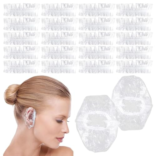 100 Pezzi Paraorecchie Impermeabili, Monouso Doccia Cuffie Orecchio, Trasparente Paraorecchie per Doccia con Elastici, per Saloni di Parrucchieri, Bagni e Tinte per Capelli