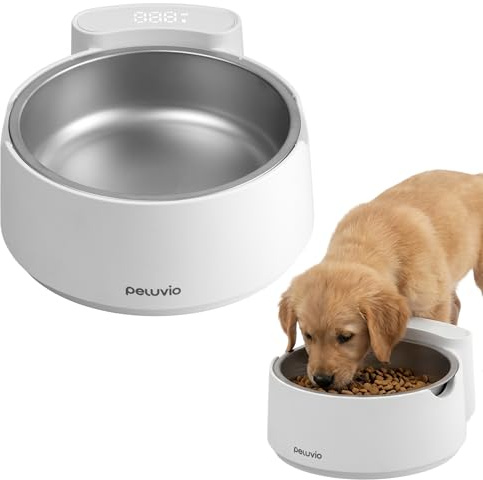 Peluvio Scalo Digital Hundskål med Våg, Rostfri Matskål för Hund och Katt, Precision 1 g, Tarefunktion, Mäter g och ml, LFGB-certifierad, Batteridriven Matskål för Portionskontroll, 700 g max, Vit
