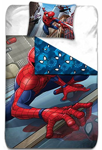 AYMAX S.P.R.L Spiderman Housse de Couette réversible avec Taie d'oreiller, Microfibre, Rouge, 200x140 cm Beige California King