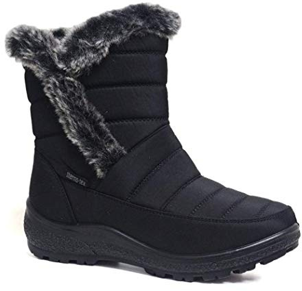 Cushion Walk Thermo-Tex Fur Lined Womens Snow Boots Ladies Snug Warm Fashion Ankle Boots Size 3-8 (5 UK, Black.)