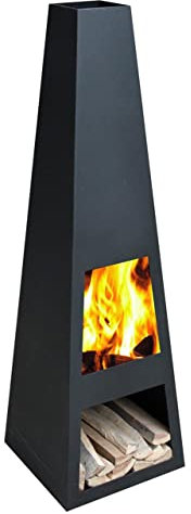 Ben&Camilla Gartenkamin Vilos in Schwarzem Stahl 122 x 37 x 37 cm | extra robust & rostfrei | Feuerschale Feuerkorb Terrassenofen Gartenofen Feuerstelle Feuersäule Feuerskulptur