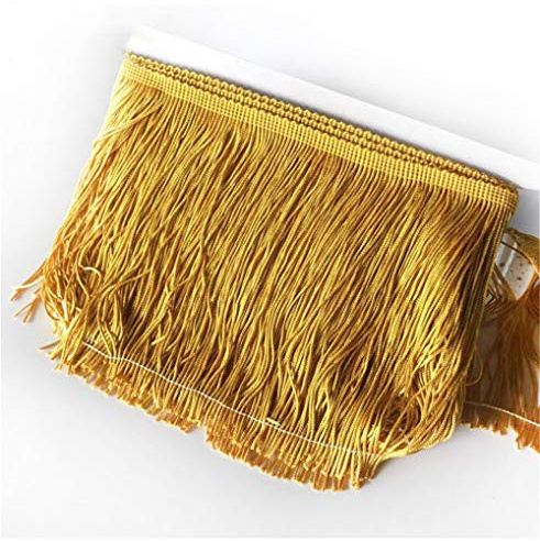 RAILONCH 10 Meter DIY Fransen Tanzfransen Geschnitten Fransenborte, Fransenband fur DIY Nähzubehör KostümTrimmen Apparel Lateinisches (Dunkles Gold,10cm)