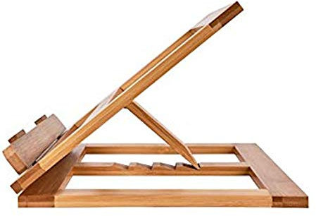 Decopatent® Verstellbarer Bücherständer - Buchhalter für Kochbuch (Kochbuchständer) Tablet- oder Buchständer - Bambus - Holz