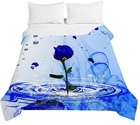Oduo Rose Colcha de Verano Colcha Bouti Colcha Acolchada para Cama Suave y Cómoda - Moderna Edredón Fresca Lavable para Primavera y Entretiempo Individual Matrimonio (Tinta Azul,100x150cm)