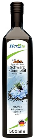 HerbBio ägyptisches Schwarzkümmelöl kaltgepresst gefiltert 500ml - schonend in Premium Rohkostqualität - 100% naturrein Black seed oil - Frischegarantie täglich mühlenfrisch direkt vom HerbBio.