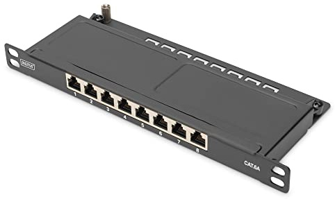DIGITUS LSA Patchpanel – Cat 6A – 10 Zoll 0,5 HE – 8-Ports – Geschirmt | 8x RJ45 – 10 Gbit/s – Für 10-Zoll (254 mm) Netzwerkschränke – Patch-Feld, Verteilderfeld
