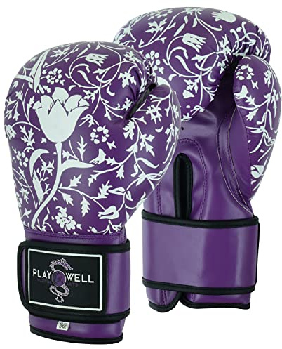Playwell Gamma per principianti: guanti da combattimento da boxe da donna, ragazze viola fiore serie (6 once)