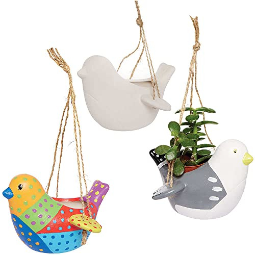 Baker Ross FC690 Vogel Keramik Blumentopf zum Aufhängen - 3er Pack, Keramik Bastelset für Kinder zum Bemalen, Dekorieren und Basteln