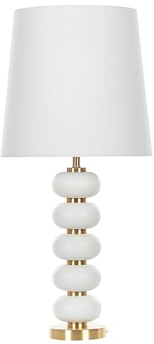 Moderne Tischleuchte Stahlsockel Stoff-Lampenschirm 80 cm weiß / gold Frio