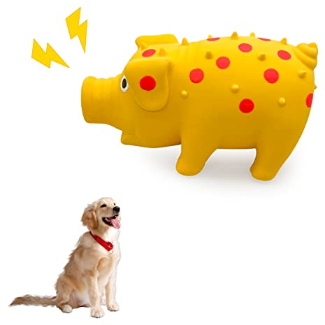Andiker Natural Latex Dog Squeaky Toy, Pig-Shaped Dog Chew Toys for Teeth Cleaning, Mini Puppy Chew Toy for Small Dogs to Relieve Stress and Reduce Boredom (yellow)