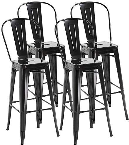 HOMCOM Juego de 4 Taburetes de Bar con Respaldo Alto 44x46x116 cm Negro