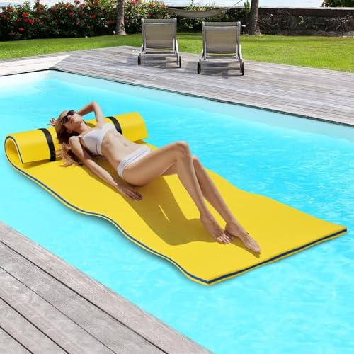 GYMAX Schwimmende Wassermatte Wasser Hängematte aus XPE-Schaum Aufrollbare Schwimmmatte mit Kopfkissen Design für Schwimmbecken Strand See