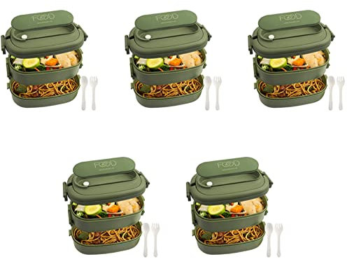 VENOAL 5X Box für Mittagessen, Auslaufsichere Bento Box für Kinder und Erwachsene, Besteck Set Bento Boxen, für Kinder, Männer, Frauen, Erwachsene, Arbeits Schulen, Grün